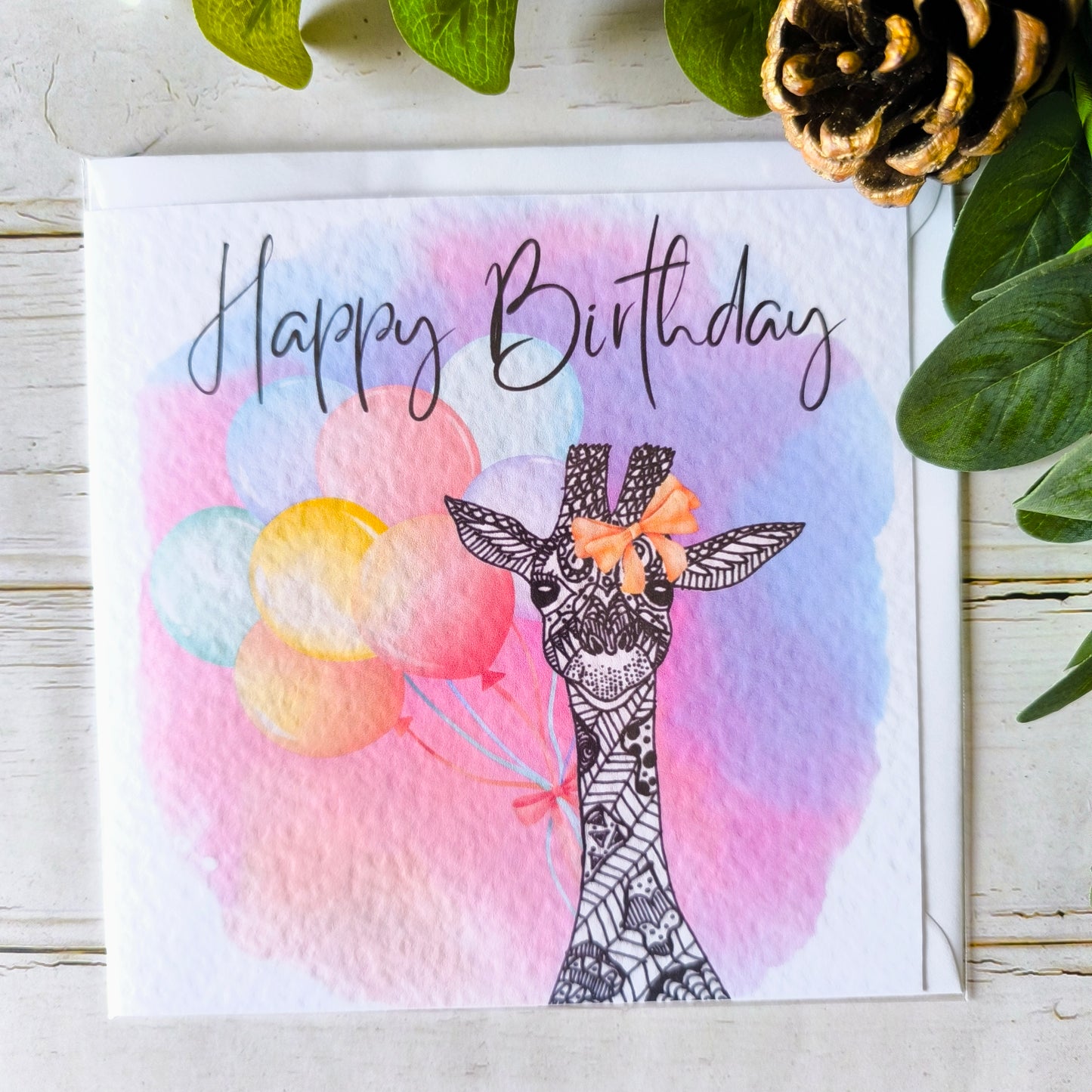 (a) Giraffe Happy Birthday Card (pink)