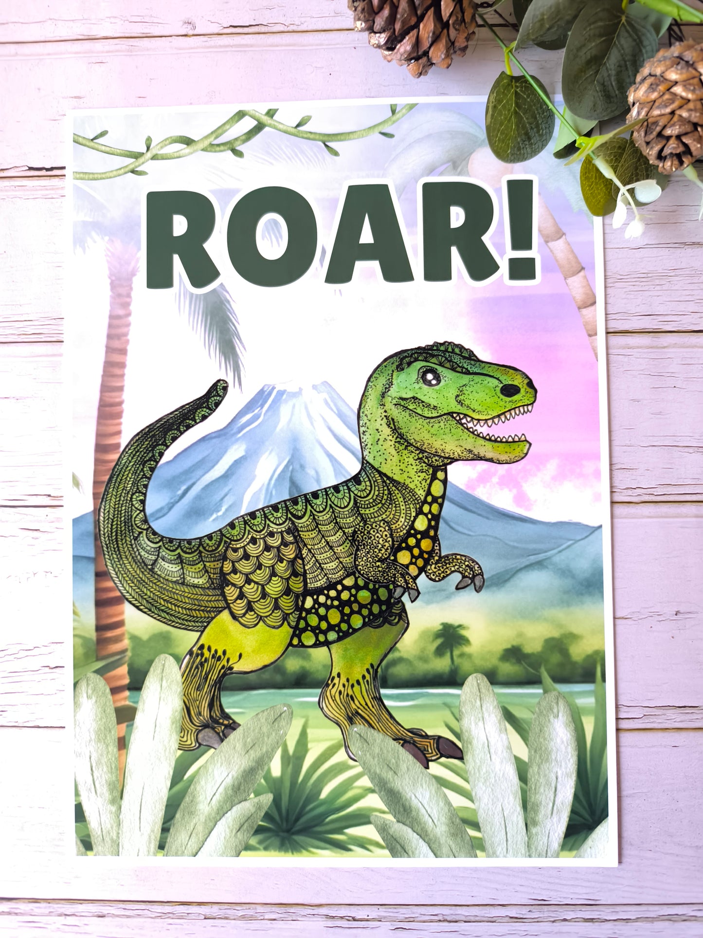 (e) 'Roar' Terry the T-Rex A4 print