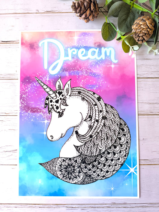 (e) 'Dream' Unicorn A4 print