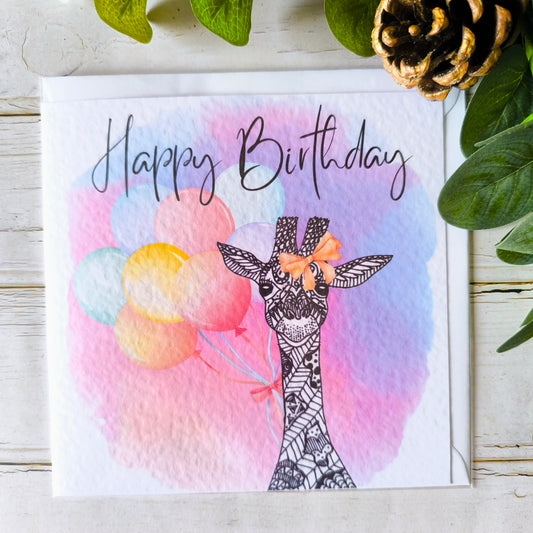 (a) Giraffe Happy Birthday Card (pink)