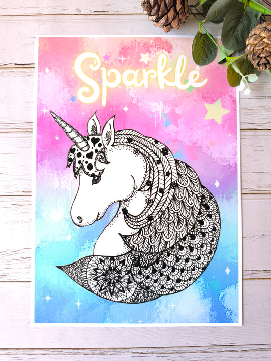 (e) 'Sparkle' Unicorn A4 print