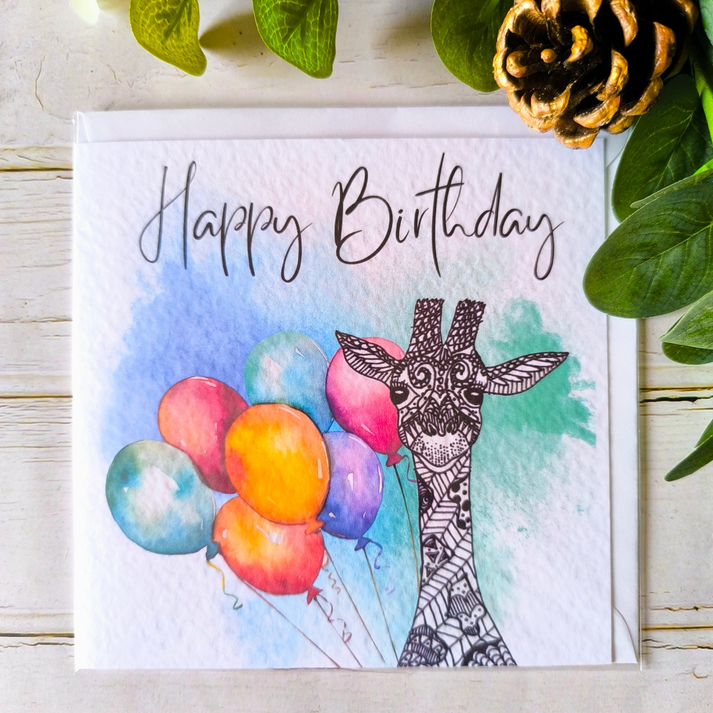 (a) Giraffe Happy Birthday Card (blue)
