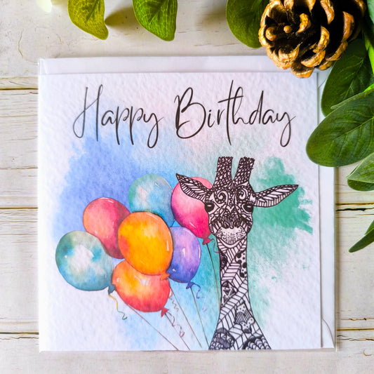 (a) Giraffe Happy Birthday Card (blue)