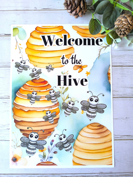 (e) 'Welcome to the Hive' Bee A4 print