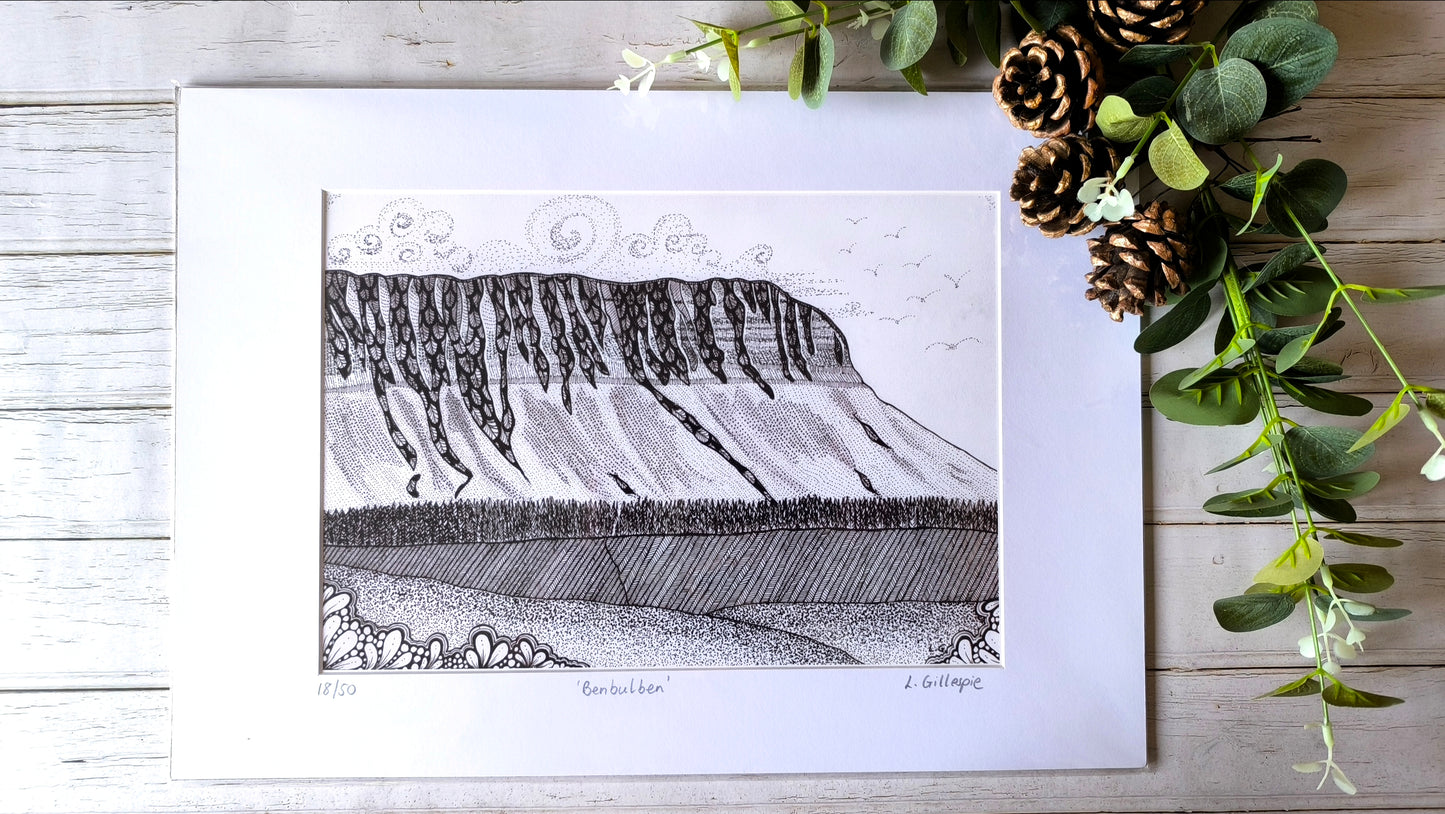 (b)'Benbulben' - Limited Edition Hand Drawn Print in A3 Mount