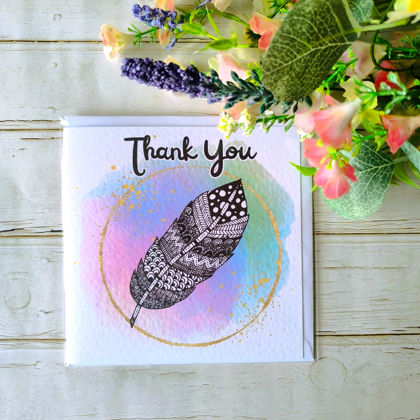 (a) Feather Thank You card