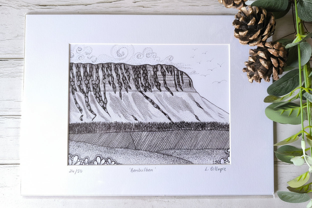 (b) 'Benbulben' - Limited Edition Hand Drawn Print in A4 Mount