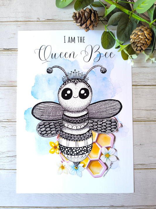 (e) 'I am the Queen Bee' Bee A4 print