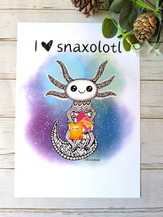 (e) 'I love Snaxolotl' Axolotl A4 print